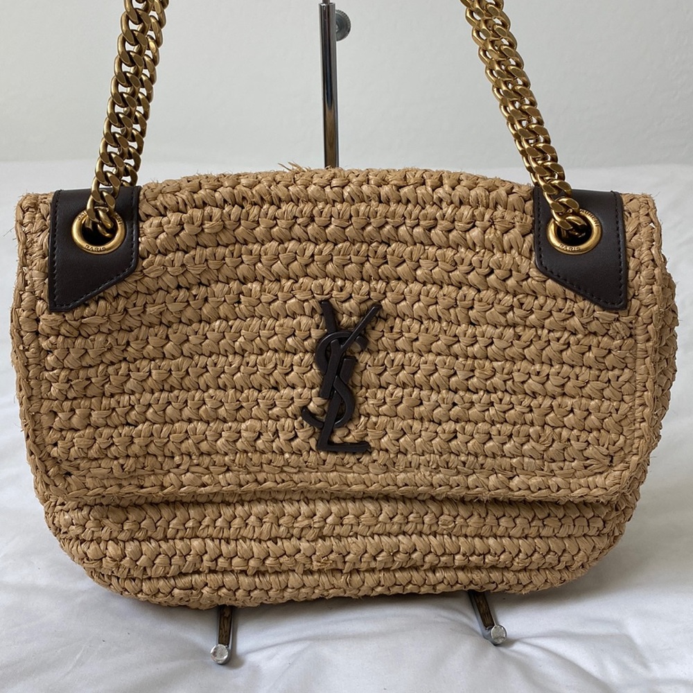 YSL Niki Medium chain Bag in Raffia and Leather